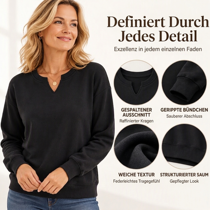 Damen lässiges Sweatshirt mit geteiltem V-Ausschnitt