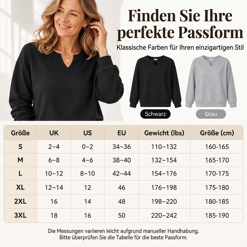 Damen lässiges Sweatshirt mit geteiltem V-Ausschnitt