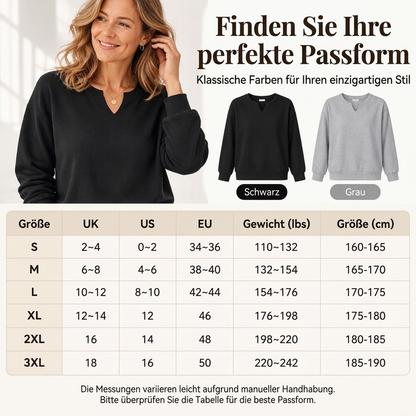 Damen lässiges Sweatshirt mit geteiltem V-Ausschnitt