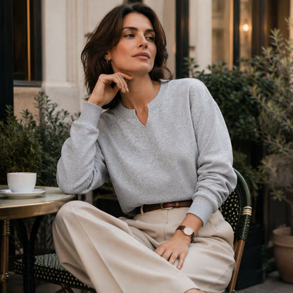 Damen lässiges Sweatshirt mit geteiltem V-Ausschnitt
