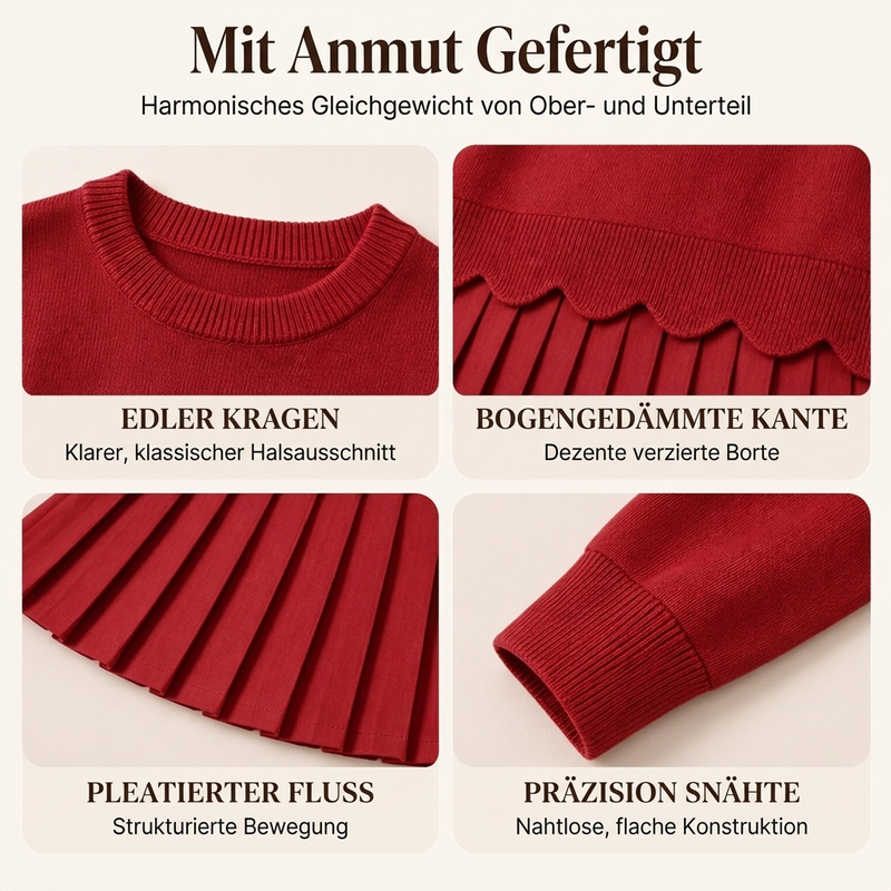 🛍️✨Damen Zweiteiler aus Pullover mit Muschelkante und Plisseerock