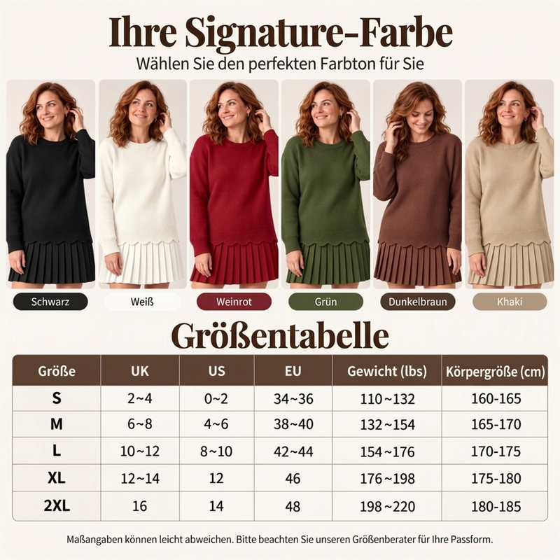 🛍️✨Damen Zweiteiler aus Pullover mit Muschelkante und Plisseerock