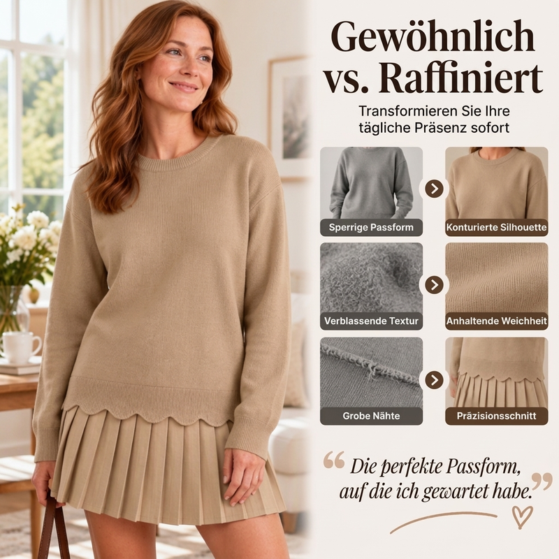 🛍️✨Damen Zweiteiler aus Pullover mit Muschelkante und Plisseerock