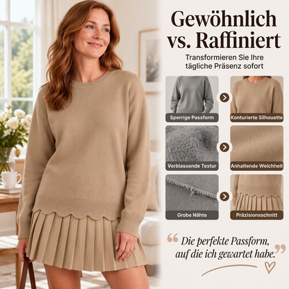 🛍️✨Damen Zweiteiler aus Pullover mit Muschelkante und Plisseerock