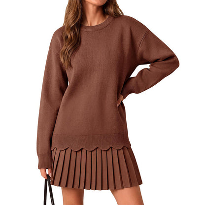 🛍️✨Damen Zweiteiler aus Pullover mit Muschelkante und Plisseerock