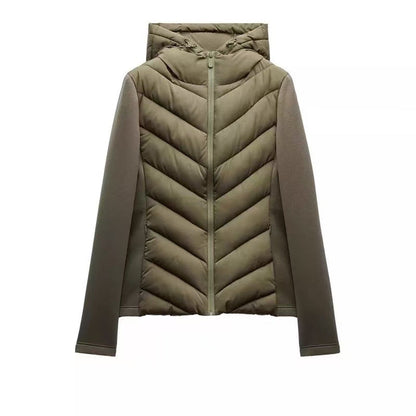 Damen Kapuze Patchwork gesteppte Wattierte Jacke