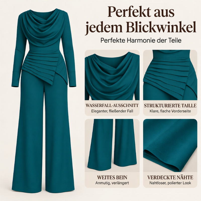 Damen Set aus Oberteil mit Wasserfallausschnitt und weitem Bein