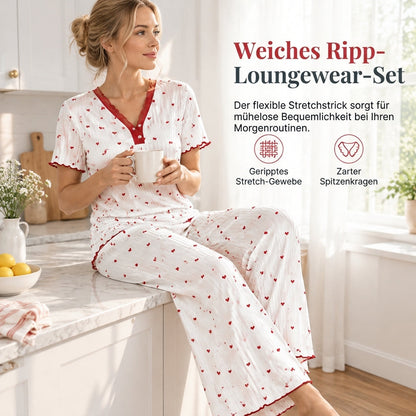 🌟 Bedrucktes Pyjama-Set für Damen, kurzärmliges Oberteil und lange Hose