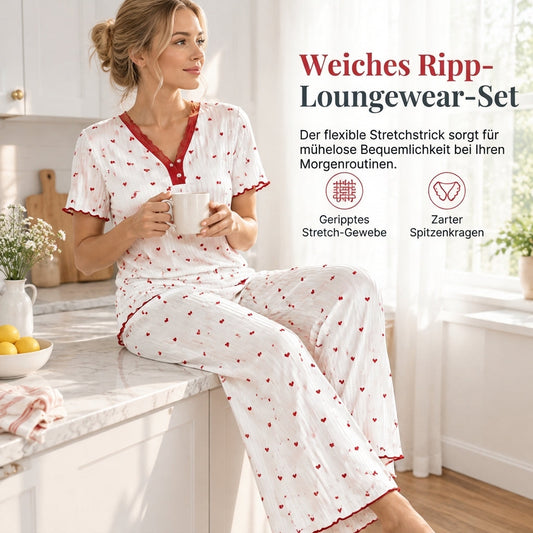 🌟 Bedrucktes Pyjama-Set für Damen, kurzärmliges Oberteil und lange Hose