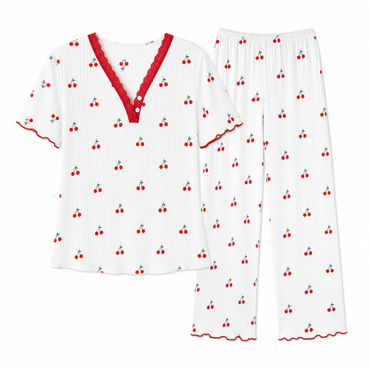 🌟 Bedrucktes Pyjama-Set für Damen, kurzärmliges Oberteil und lange Hose