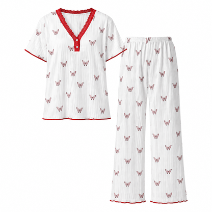 🌟 Bedrucktes Pyjama-Set für Damen, kurzärmliges Oberteil und lange Hose