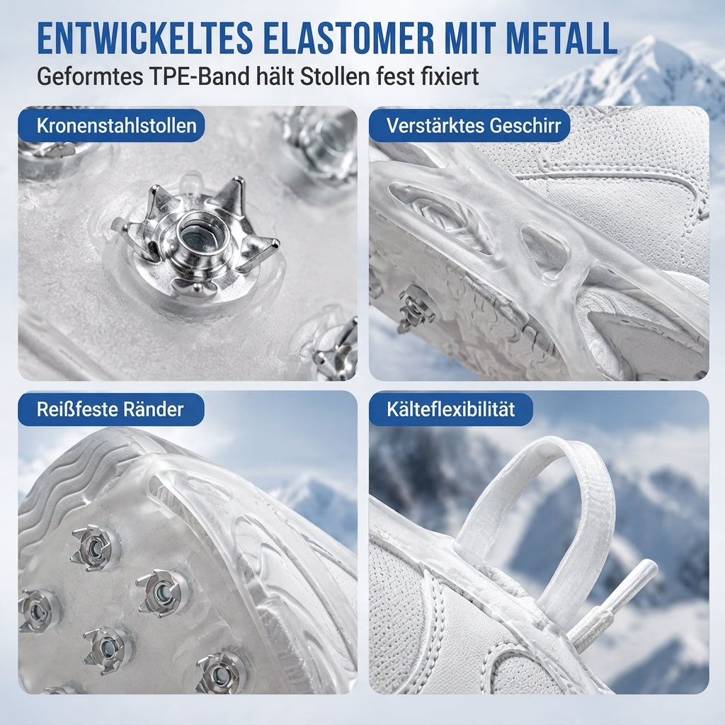 👟  Rutschfeste Schuhstollen, Grödel, Traktionsspitzen und Schuhüberzüge für Gehen im Schnee und Outdoor-Bergsteigen