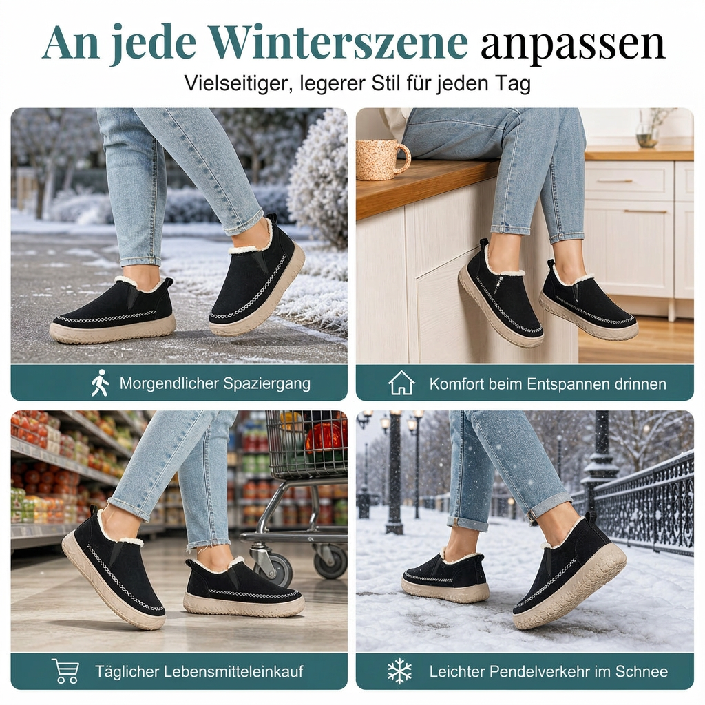 Damen Slip-On Winterstiefel aus Baumwolle – warm, bequem, rutschfest & weit geschnitten