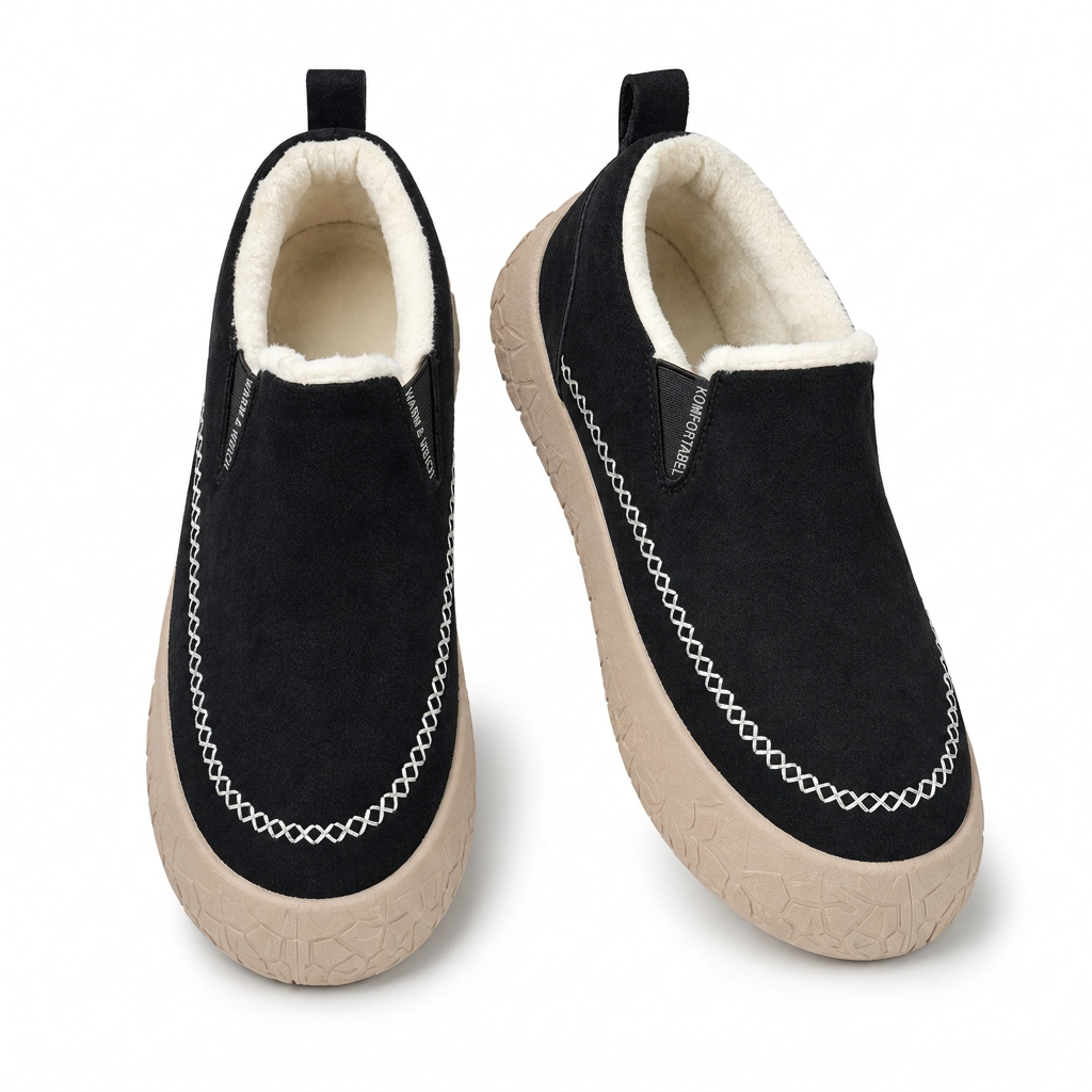 Damen Slip-On Winterstiefel aus Baumwolle – warm, bequem, rutschfest & weit geschnitten