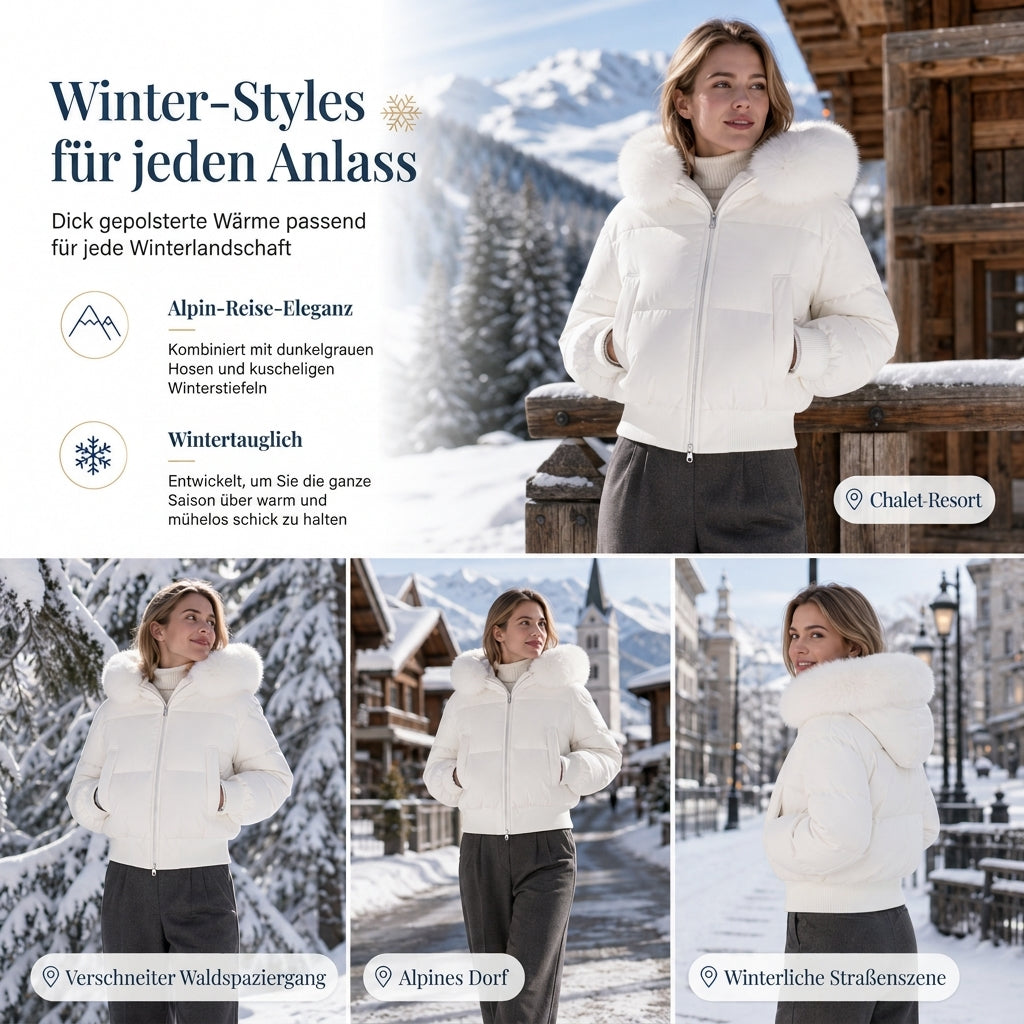 🥳 Kurze gepolsterte Winterkapuzenjacke für Damen mit Pelzkragen