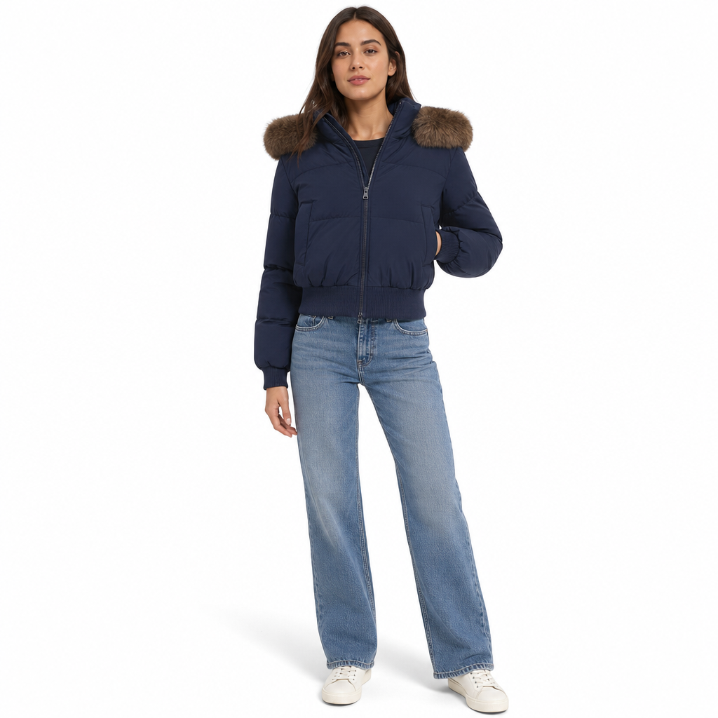 🥳 Kurze gepolsterte Winterkapuzenjacke für Damen mit Pelzkragen