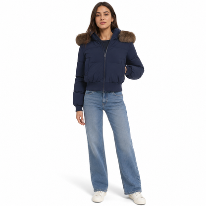 🥳 Kurze gepolsterte Winterkapuzenjacke für Damen mit Pelzkragen