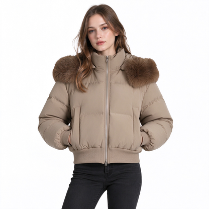 🥳 Kurze gepolsterte Winterkapuzenjacke für Damen mit Pelzkragen