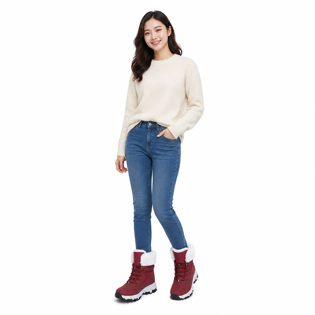 Damen Winter-Schneestiefel, verdickte Mittelschaft-Stiefel für Outdoor-Reisen, in Übergröße
