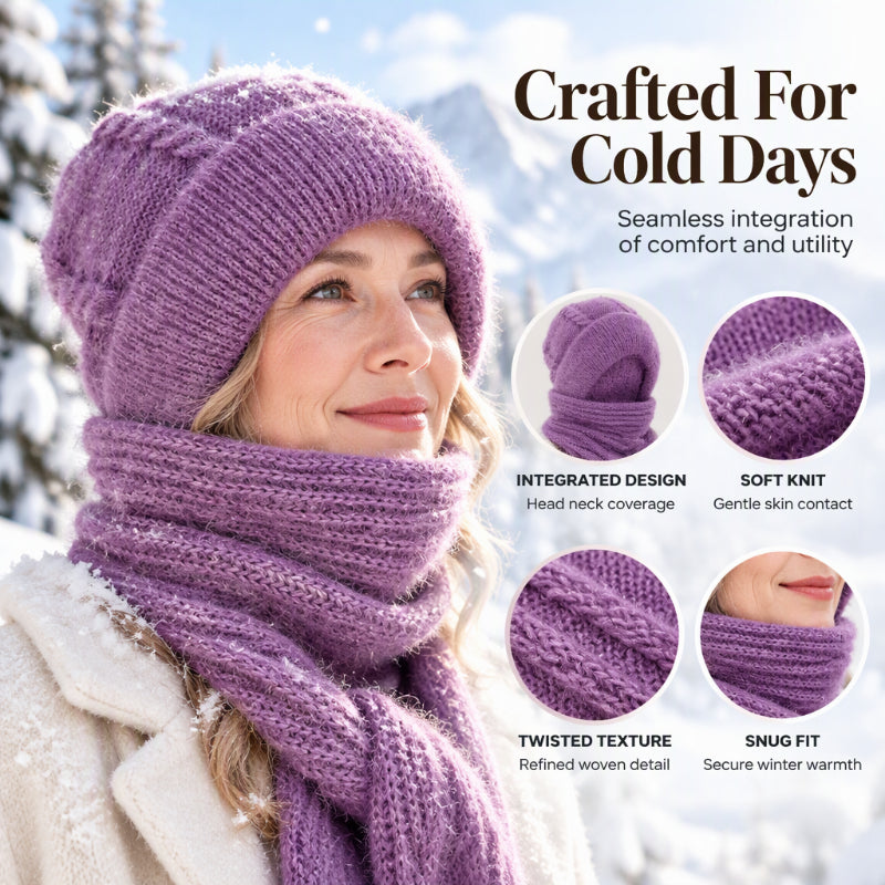 🔥Cleveres All-in-One-Set aus Strickmütze und Schal 🤍❄️ Weicher Zopfstrick, hält Kopf und Hals schön warm, ohne auftragende Schichten🧣