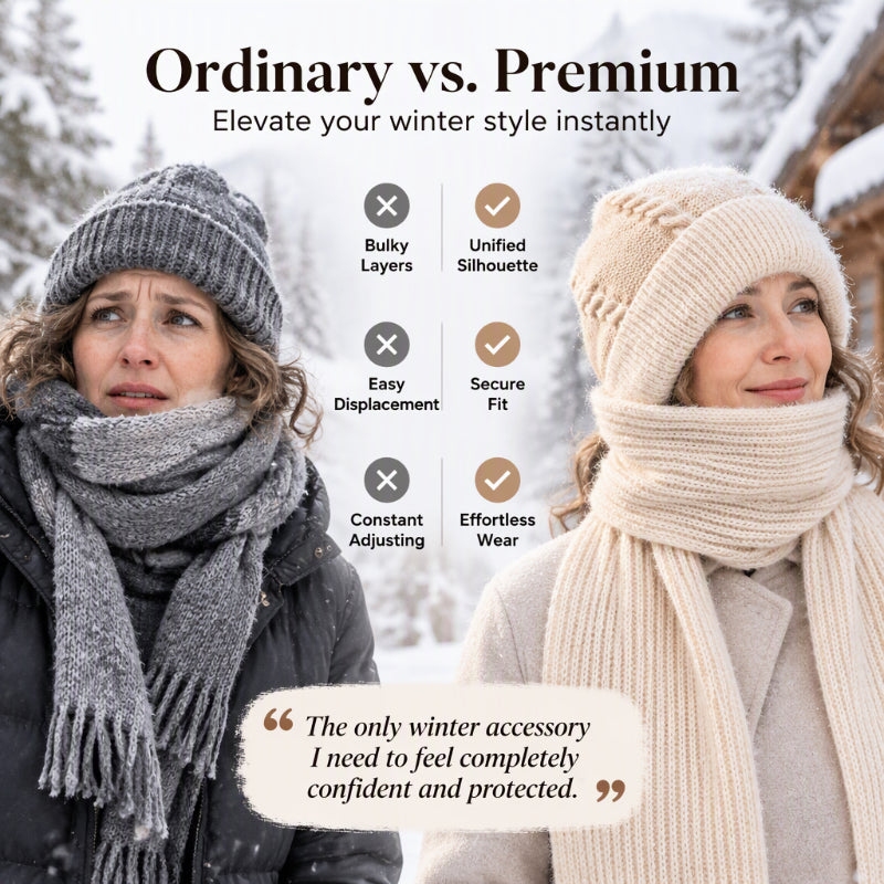 🔥Cleveres All-in-One-Set aus Strickmütze und Schal 🤍❄️ Weicher Zopfstrick, hält Kopf und Hals schön warm, ohne auftragende Schichten🧣