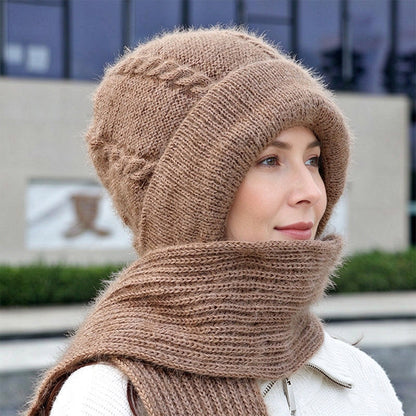 🔥Cleveres All-in-One-Set aus Strickmütze und Schal 🤍❄️ Weicher Zopfstrick, hält Kopf und Hals schön warm, ohne auftragende Schichten🧣