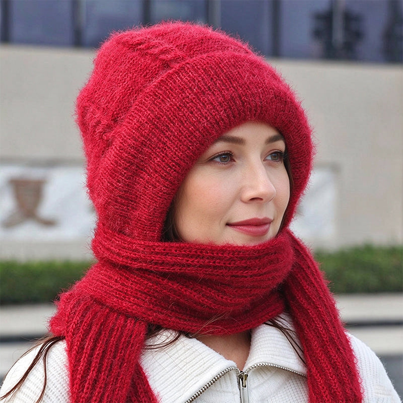 🔥Cleveres All-in-One-Set aus Strickmütze und Schal 🤍❄️ Weicher Zopfstrick, hält Kopf und Hals schön warm, ohne auftragende Schichten🧣