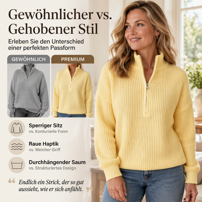 ✨Damen Stehkragen Halb-Reißverschluss Strickpullover
