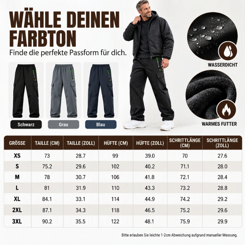Herren Cargohose mit weichem Futter, wasserdicht